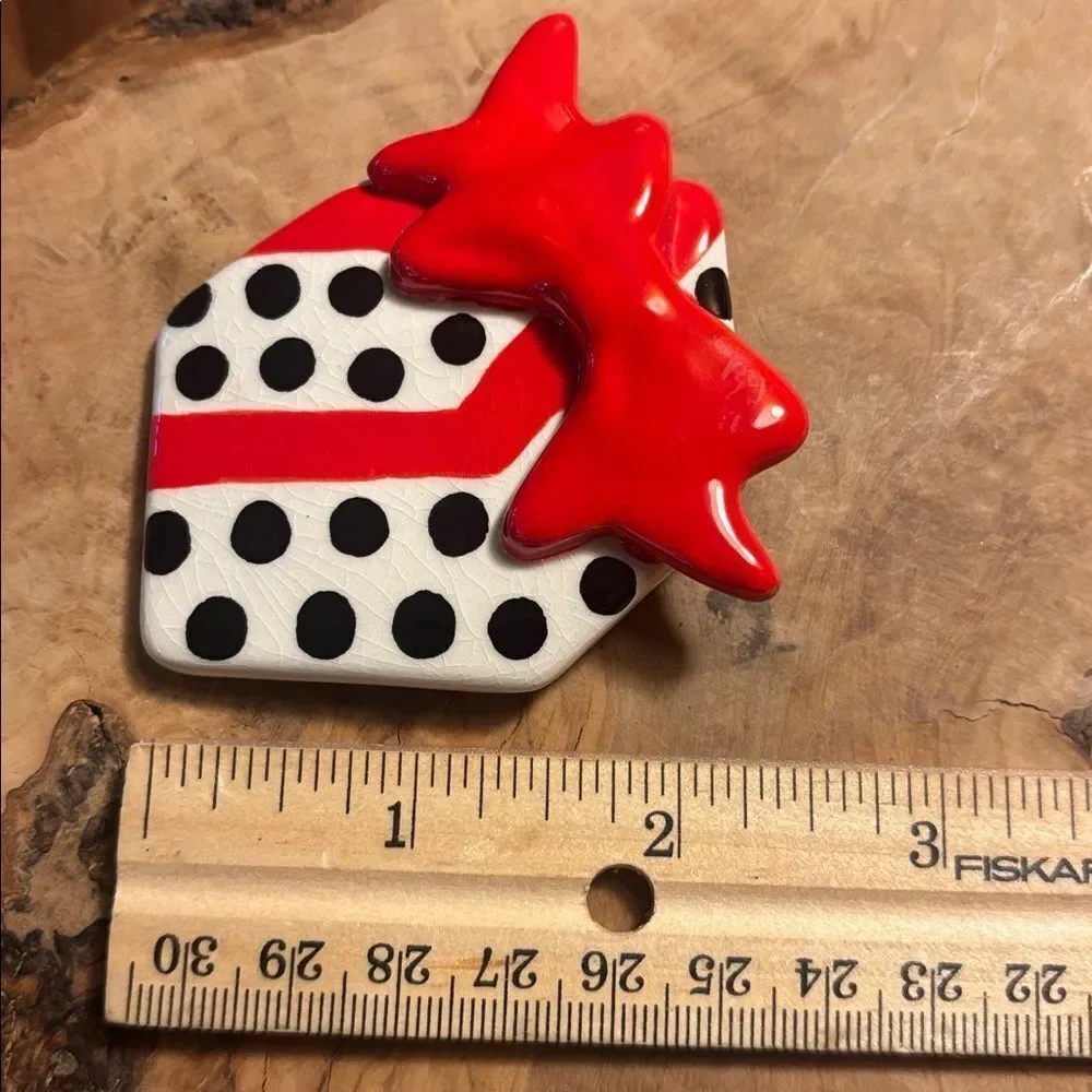 Vintage Ruby Z Red and Black Polka Dot Brooch